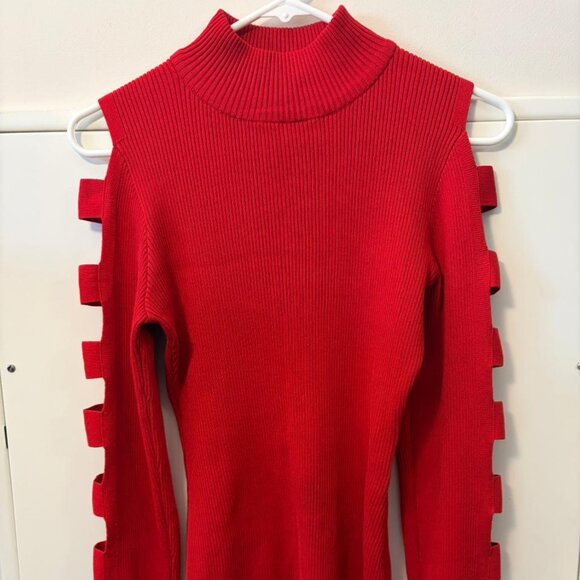 Luvlink Sweaters - Luvlink Red Cut-Out Sleeve Ribbed Knit Sweater — Size M